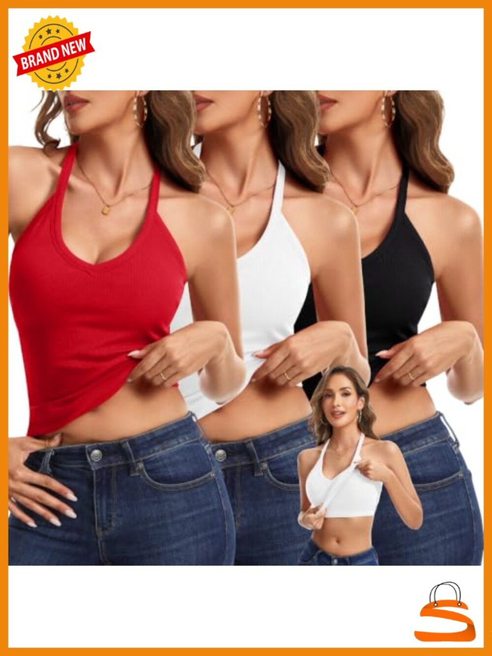 3 Pack Ribbed Tank Tops Built in Bra V Neck Racerback Camisole